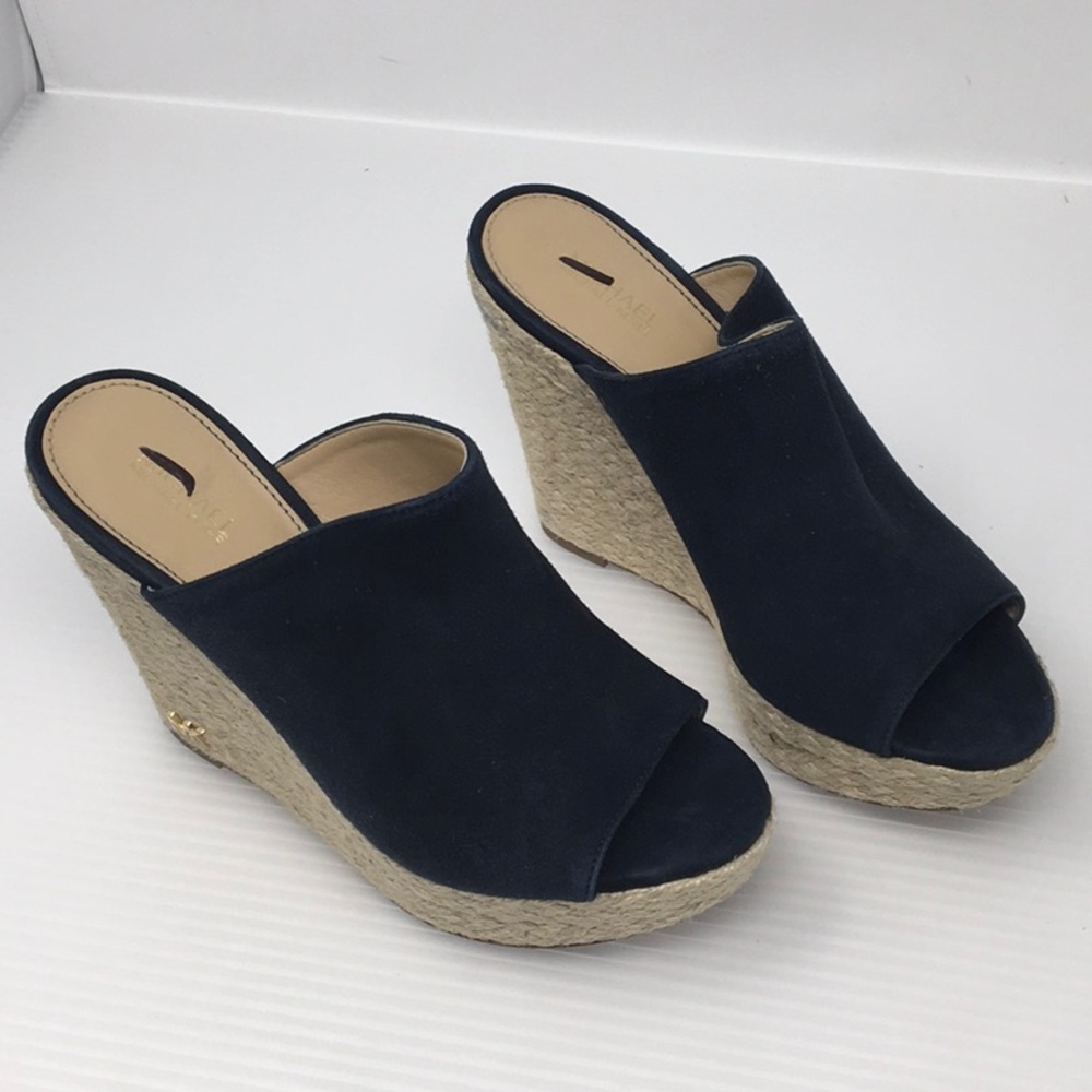 Michael Kors Blue Hastings Suede Wedge Sandals